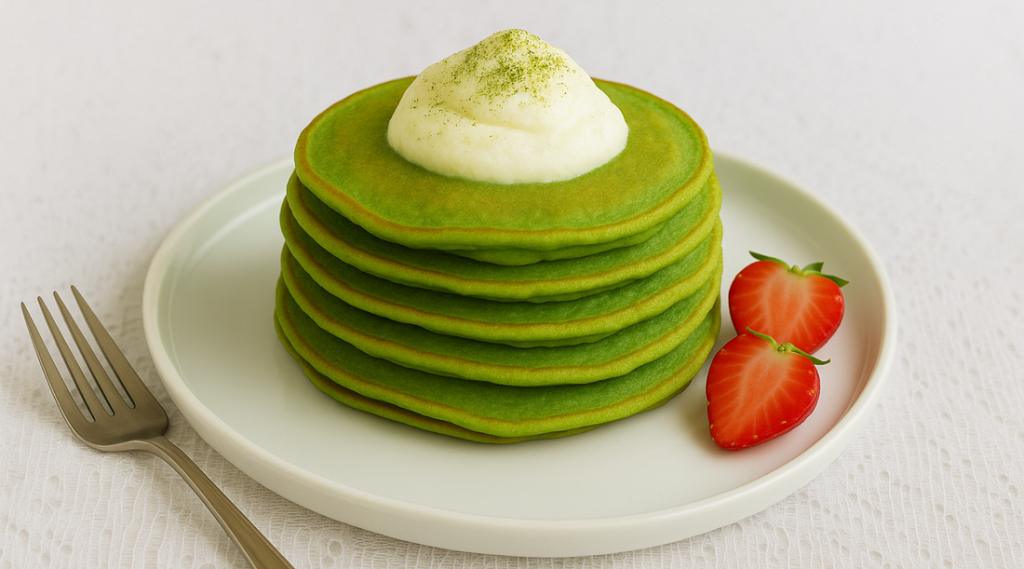 Vibrant Matcha Pancakes with Whipped Cream Vibrant Matcha Pancakes with Whipped Cream